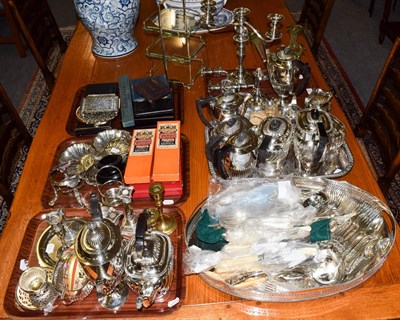 Lot 475 - A good quantity of silver plated hollow and flatware including tea and coffee pots, creams and...