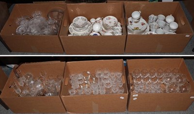 Lot 494 - Six boxes of ceramics and glass including - Waterford sherries, Royal Worcester dinner wares...