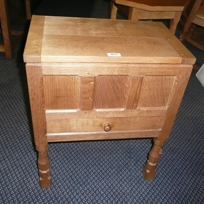 Lot 1633 - A Robert "Mouseman" Thompson Oak Work Box, with a rectangular adzed hinged lid, over a single...