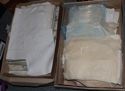 Lot 503 - Two boxes of various embroidered and crocheted white linen