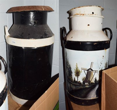 Lot 535 - A large painted milk-churn and a smaller twin-handled example, numbered '211' and decorated...