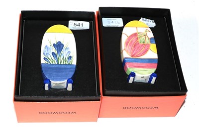 Lot 541 - Two Wedgwood Clarice Cliff 'Bizarre' sugar shakers, in Pastel Melon & Blue Crocus patterns,...