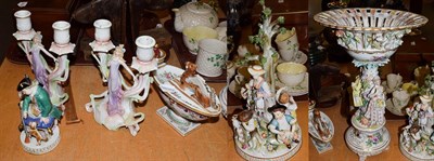 Lot 450 - A Dresden centrepiece, decorated with children, a Continental centrepiece with basket, a Sampson of