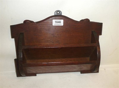 Lot 1646 - A Robert "Mouseman" Thompson Oak Wall Mounted Letter Rack, with two compartments, shaped back panel