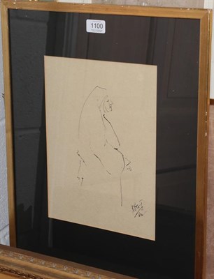 Lot 1100 - MGJ? (20th century), Study of a nun, Indistinctly initialled and dated (19)62, pen and ink,...