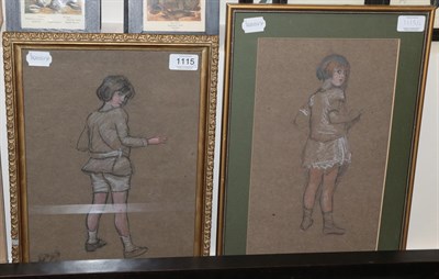 Lot 1115 - Harry John Pearson RBA (1872-1933), Two studies of girls, charcoal and chalk, 33cm by 23.5cm...