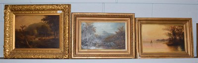 Lot 1127 - British School (19th century), cattle watering, oil on board, together with two further...