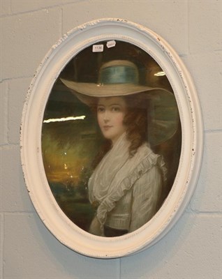 Lot 1136 - After Gainsborough (19th century) Portrait of a lady, pastel, oval, white painted frame