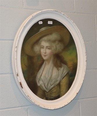 Lot 1137 - After Gainsborough (19th century) Portrait of a lady, pastel, oval, white painted frame