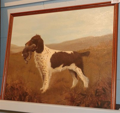 Lot 1146 - Peter Bebb, (b.1954) Spaniel with its catch, oil on board, 44.5cm by 54.5cm