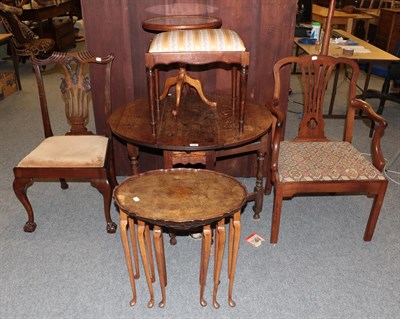 Lot 1166 - A George III style dining chair, a nest of three walnut tables, an 18th century oak drop leaf...