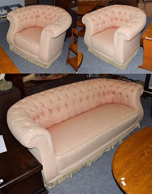 Lot 1178 - An early 20th century Chesterfield three-piece suite upholstered in buttoned fabric, comprising...