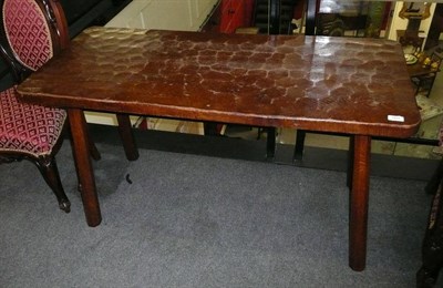 Lot 1657 - A Robert "Mouseman" Thompson Oak Pub Table, the adzed rectangular top on four tapering...