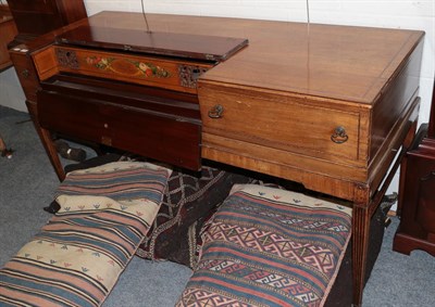 Lot 1186 - A George III mahogany and satinwood square piano case, lacking interior, with three drawers...