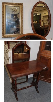 Lot 1189 - A gilt and gesso wall mirror, an Edwardian oval wall mirror, a Victorian walnut side table and...