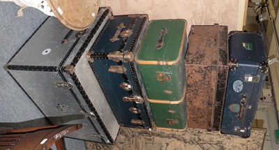 Lot 1194 - Five assorted trunks/cases, the largest labeled ''Mossman''