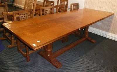 Lot 1659 - A Peter "Rabbitman" Heap Oak 8' Refectory Dowelled Table, on two octagonal legs joined by a...