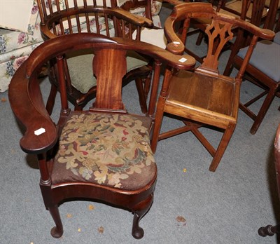 Lot 1221 - A mid 19th century mahogany corner chair, together with an earlier elm example (2)