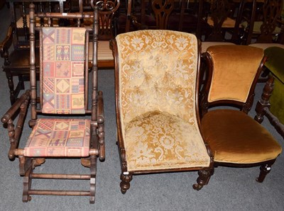 Lot 1233 - An American style rocking chair, together with a Victorian button back nursing chair (2)