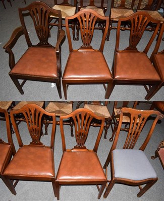 Lot 1241 - A set of five reproduction mahogany shield back dining chairs including one carver (5)