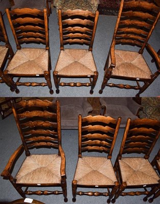Lot 1242 - Four Titchmarsh & Goodwin style rush seated chairs and two carvers