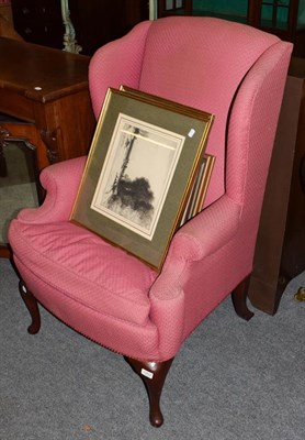 Lot 1253 - A mahogany framed wing back armchair