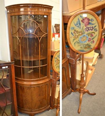 Lot 1276 - A reproduction mahogany bow-fronted free-standing corner cupboard together with a walnut...