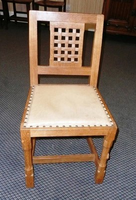 Lot 1666 - A Peter "Rabbitman" Heap Oak Lattice Back Dining Chair, with upholstered seat, on turned...