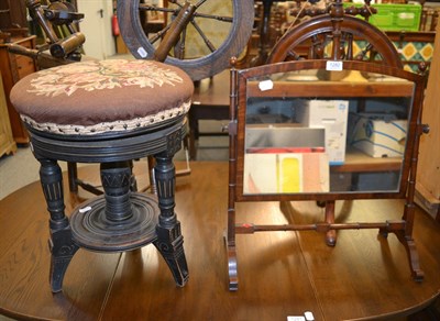 Lot 1282 - An 19th century dressing table mirror, together with an adjustable ebonised dressing stool (2)