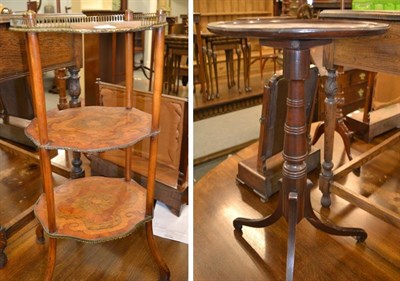 Lot 1308 - A 19th century French brass mounted inlaid Kingwood three tier etagere, 76cm high, together...