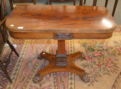 Lot 1315 - An early Victorian mahogany fold over card table, 90.5cm by 44.5cm by 74cm high