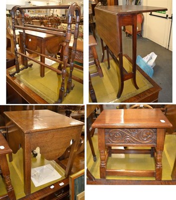 Lot 1320 - A converted oak commode, 44cm by 47cm by 48cm high; together with a mahogany Sutherland table, 75cm