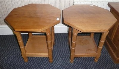 Lot 1672 - A Pair of Malcolm "Foxman" Pipes Oak Octagonal Occasional Tables, with square undertiers, on...