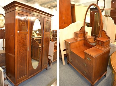 Lot 1339 - A mahogany inlaid wardrobe and dressing table