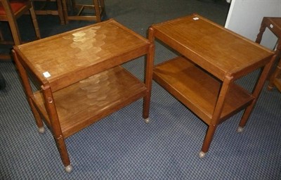 Lot 1675 - Two Alan Grainger "Acorn Industries" Oak Two Tier/Section Trolleys, adzed all over, the upper...