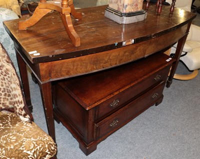 Lot 1395 - Georgian mahogany bow fronted serving table (a.f.), bowfronted Regency mahogany side cabinet (a.f.)