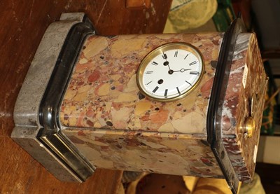 Lot 1398 - Late Victorian marble mantel clock with key and pendulum