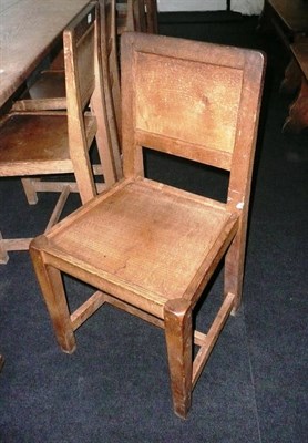 Lot 1679 - A Set of Six Martin "Lizardman" Dutton Oak Panel Back Chairs, with solid seats, square section...