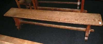 Lot 1688 - A Pair of Martin "Lizardman" Dutton Oak 6' Benches, each with shaped supports joined by a...