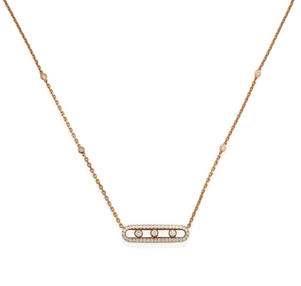 Lot 2011 - A Diamond 'Move Classique' Necklace, by Messika, Paris, the central oval plaque set throughout with