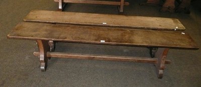 Lot 1699 - A Pair of Martin "Lizardman" Dutton Oak 6' Benches, each with shaped supports joined by a...