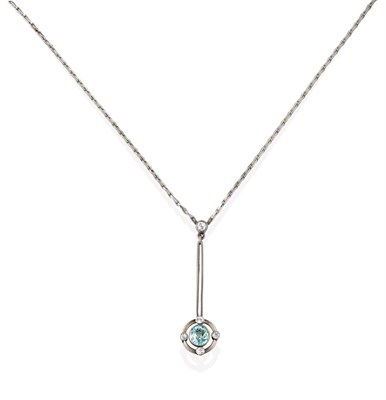 Lot 2100 - A Blue Topaz and Diamond Necklace, the round cut blue topaz to a spaced border with four old...
