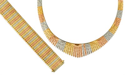 Lot 2133 - A Fancy Link Necklace, formed of textured tri-coloured graduated links, length 44.5cm; and A...