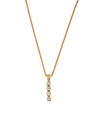 Lot 2156 - A Diamond Pendant on Chain, four articulated round brilliant cut diamonds in yellow rubbed over...