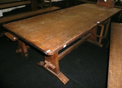 Lot 1707 - A Martin "Lizardman" Dutton Oak 6' Refectory Table, on two shaped end supports joined by a...