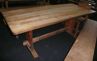 Lot 1708 - A Martin "Lizardman" Dutton Oak 6' Refectory Table, on two shaped end supports joined by a...