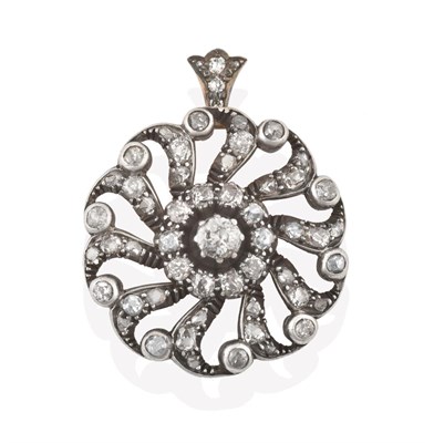 Lot 2176 - An Early 20th Century Diamond Cluster Pendant, of openwork wheel design, an old cut diamond...