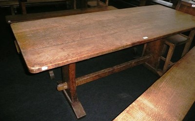 Lot 1710 - A Martin "Lizardman" Dutton Oak 6' Refectory Table, on two shaped end supports joined by a...