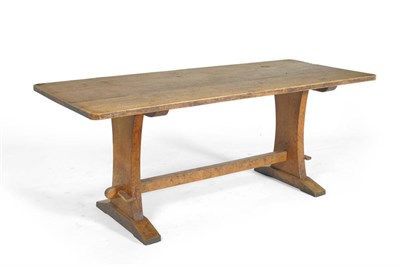 Lot 1711 - A Martin "Lizardman" Dutton Oak 6' Refectory Table, on two shaped end supports joined by a...