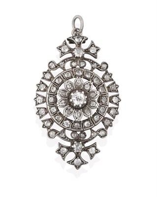 Lot 2203 - A Late 19th Century Diamond Cluster Pendant, of openwork oval design, an old cut diamond...